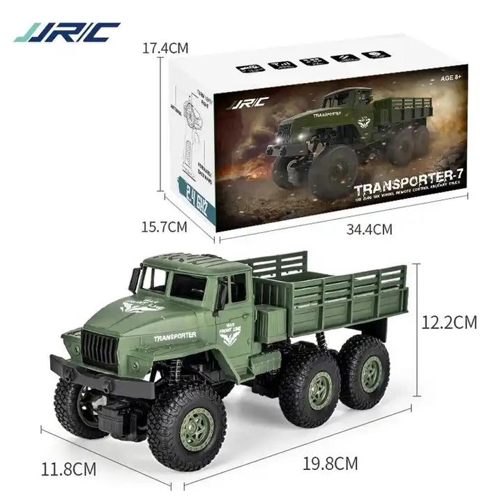 JJRC Q68 RC Transporter Truck Toy 1/18 Scale Remote Control 2.4GHz Six-Wheel Remote Control Off Road Model Military Truck