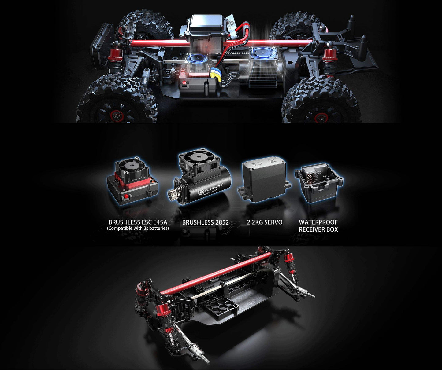 MJX 14209 1/14 High-Speed Off-road RC Monster Truck, 43km/h, 4WD Brushless Motor, Red