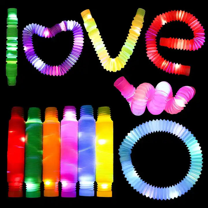 FTZ Trend Products 2024 Plastic Fidget Pop Tube Toys - LED Light Up Pipe Fidget Sensory Toys for Kids and Adults