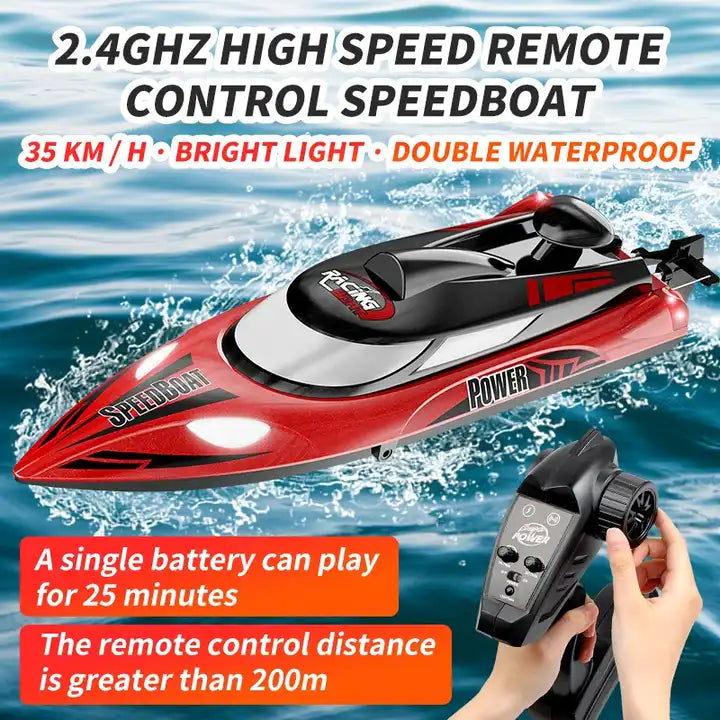 35KM High-Speed RC Water Speedboat - Night Light Power Racing Boat Toy for Kids