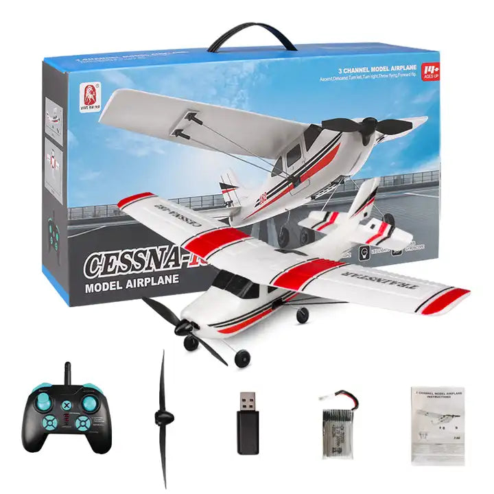 White 200 Meter Control Distance Remote Control Glider Airplane - 2.4G 3 Channel with LED Lights