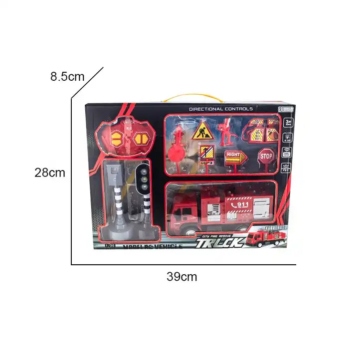 Kids Toy Engineering Construction Truck Play Set - Fire Engine Vehicle with RC Car