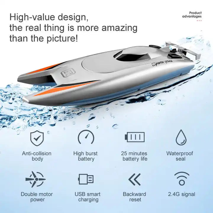 2.4GHz Dual Motor High-Speed RC Boat - Remote Control Competition Yacht for Water Sports