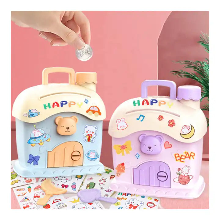 Cute Cartoon Little House Piggy Bank | Mushroom-Shaped Money Saving Box with Key | Children's Educational Gift