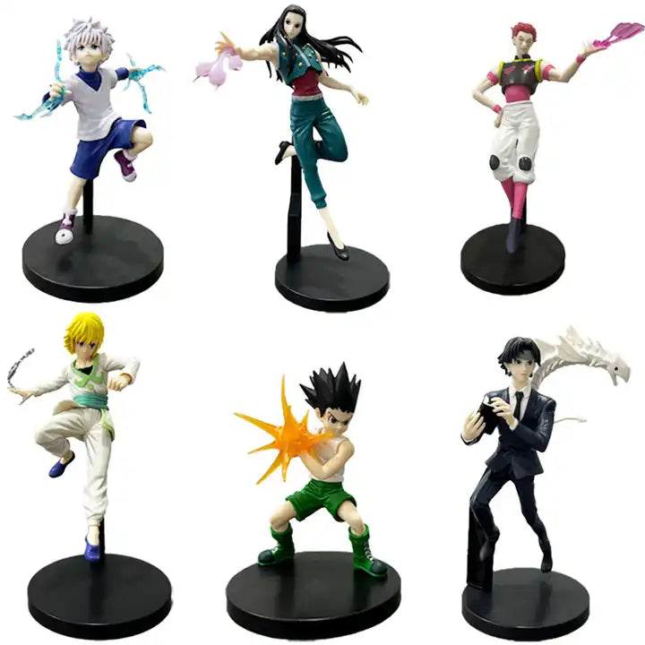 Hunter x Hunter Action Figures Set - 6 Models of Kurapika, Hisoka, Gon, Killua, Illumi, and Chrollo PVC Statues Toy Ornaments