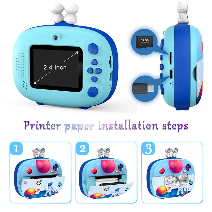 2023 High-Quality 2.4 Inch LCD Display 1080P Cute Print Camera for Kids, Perfect Christmas Gift for Girls & Boys