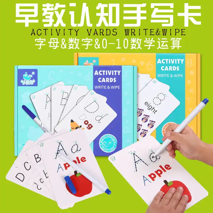 Kids Toddlers Learning Flash Cards - IQ Activity Card - Write and Wipe Educational Cards