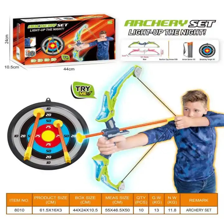 Bow and Arrow Set for Kids | Green Light Up Archery Toy Set with Suction Cup Arrows, Target & Quiver