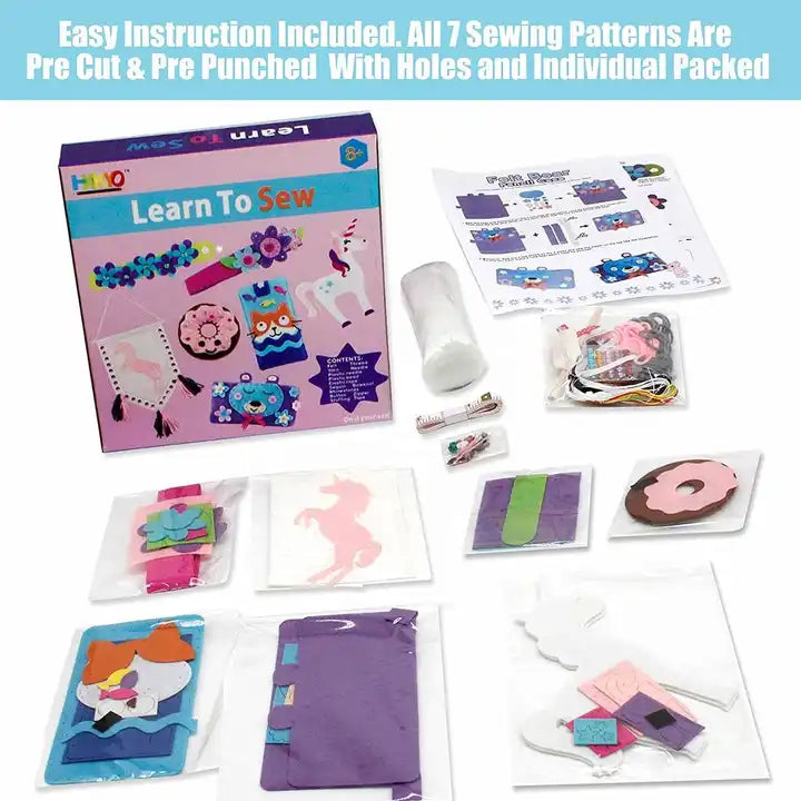 Creative Unicorn Sewing Craft Kit - Educational Arts and Crafts Set for Kids with 7 Cute Felt Shapes