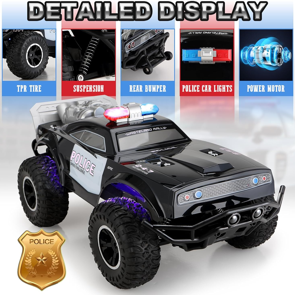 1:8 Scale Remote Control Police Car Toy with Lights & Sirens – Durable Cop Car for Boys Role-Playing Fun