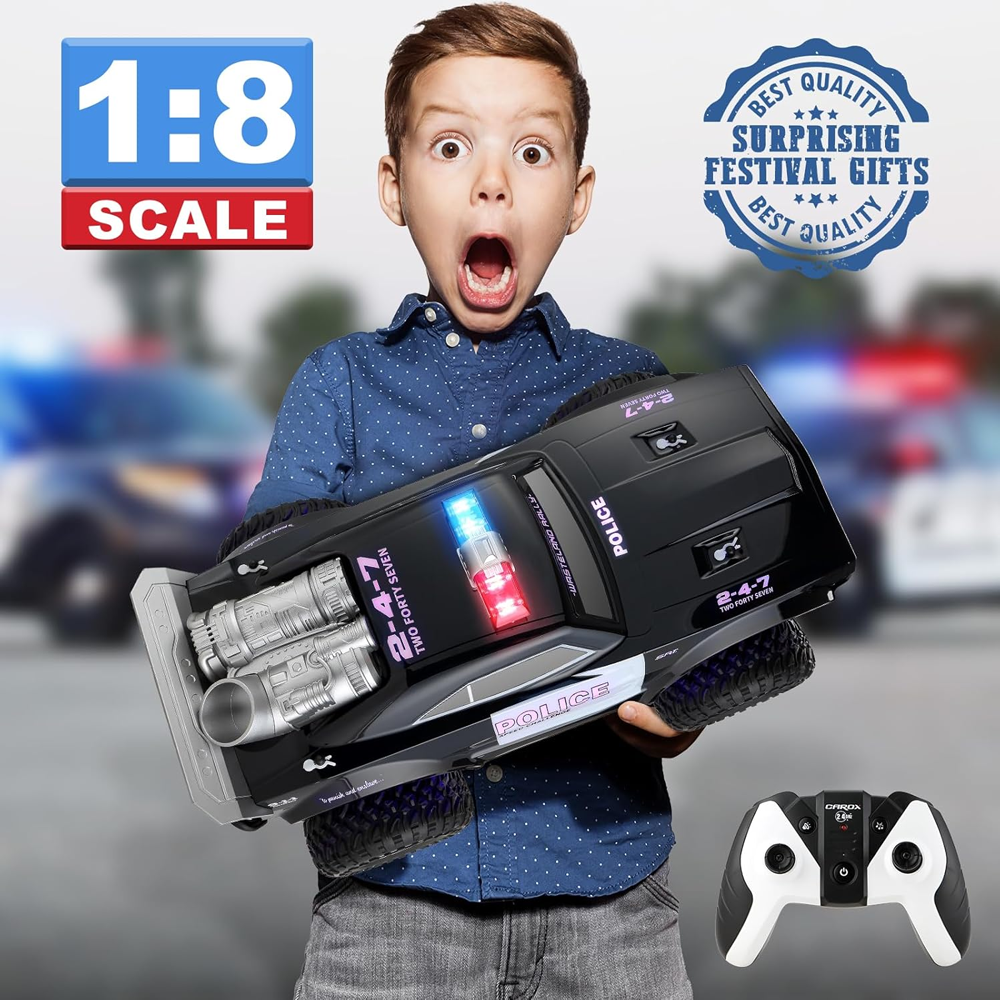 1:8 Scale Remote Control Police Car Toy with Lights & Sirens – Durable Cop Car for Boys Role-Playing Fun