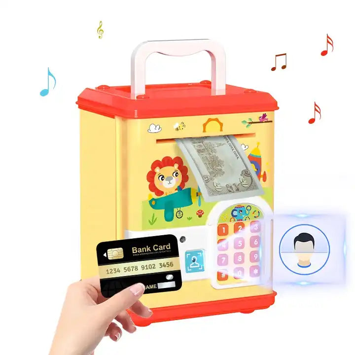 Face Recognition Fingerprint ATM Piggy Bank | Kids ATM Machine Bank with Auto-Rolling Cash, Password, and Bank Card