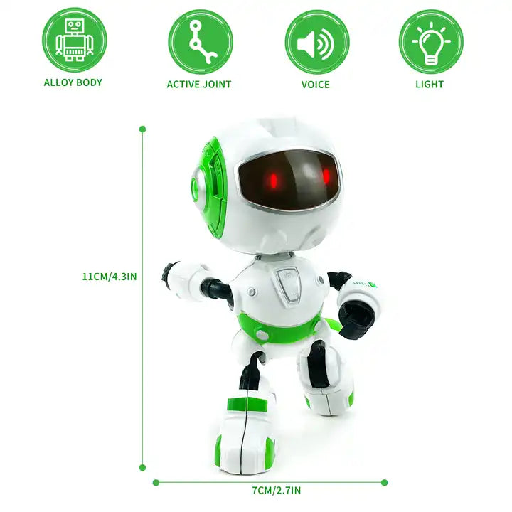 Green Alloy Metal Mini Talking Smart Robot - Intelligent Recording Electric Toy with Light and Sound