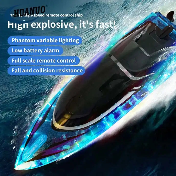 Electric Waterproof RC Speedboat – 2.4GHz High-Speed Racing Boat with LED Lights (30KM/H)