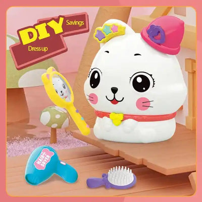 New Style Cartoon Cat DIY Saving Pot | Plastic Pretend Play Children?s Play House Money Box & Makeup Toys for Kids