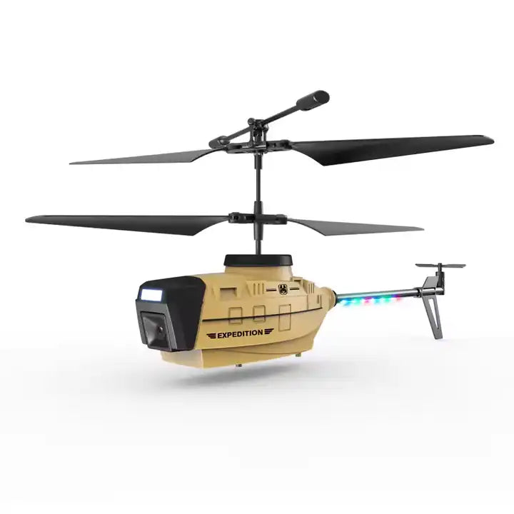 High-performance RC helicopter in flight; keywords: RC helicopters for beginners, best RC helicopters 2024, remote control helicopters with camera, electric RC helicopters, nitro RC helicopters