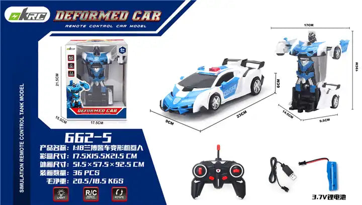 Remote Control Police Car Model – Colorful Racing Car 1:18 RC Supercar Transform Robot Toys