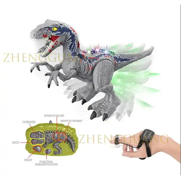 2.4G Remote Control Walking Velociraptor Dinosaur Toy - Interactive Spray Dinosaur with Sound and Light