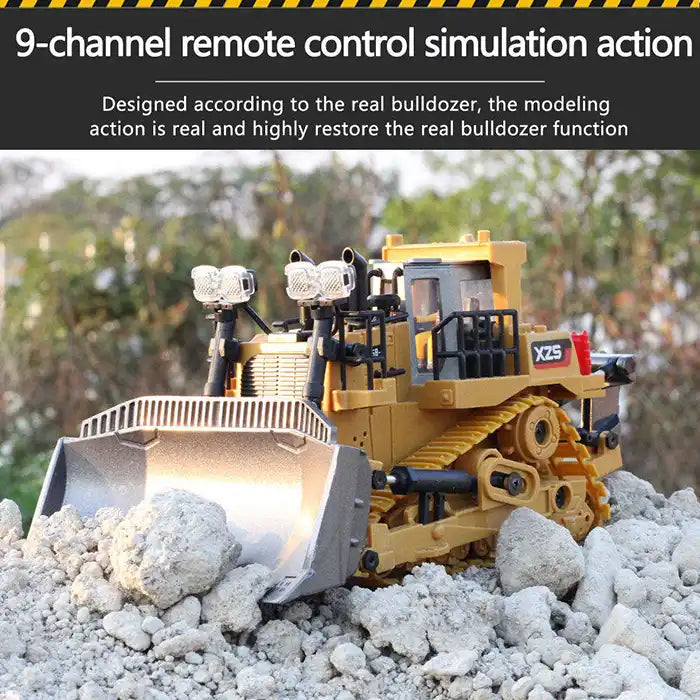 Remote Control Bulldozer - RC Dump Truck Model Toy with Metal Alloy Construction