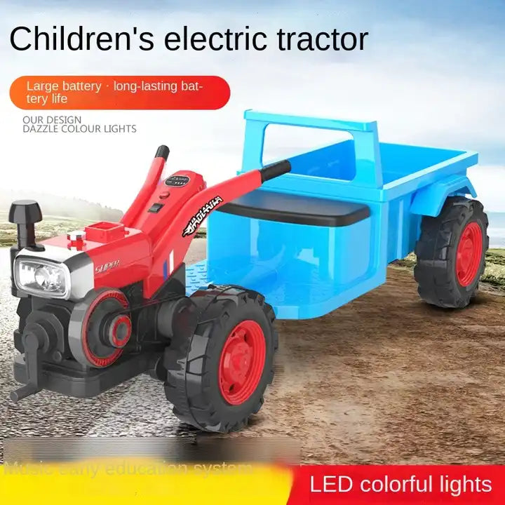 12V Electric Tractor with Hydraulic Dump Bucket - Kids 2-Seater Vehicle