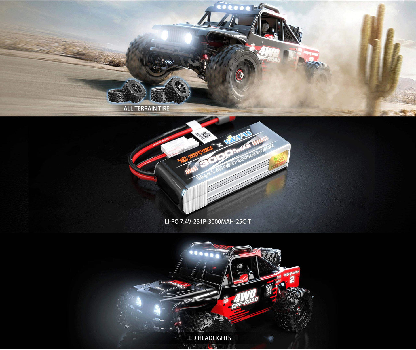 MJX 14209 1/14 High-Speed Off-road RC Monster Truck, 43km/h, 4WD Brushless Motor, Red