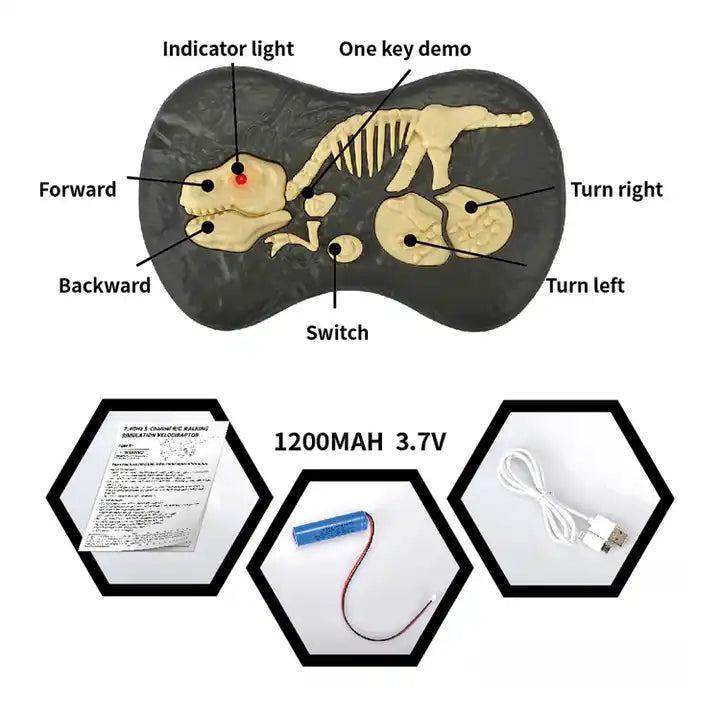 2.4Ghz 5 Channel Radio Control Dinosaur Toy - 3D Eyes Model with Sound and Light