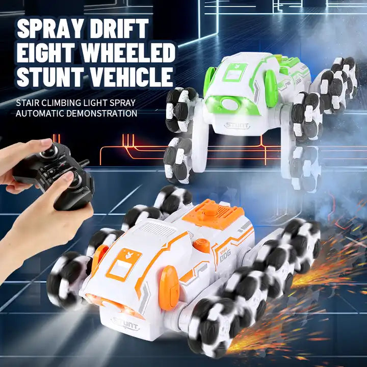 2023 8-Wheel Stunt Transforming RC Robot Dog Toy – Smart Spray Robot with Lights & Automatic Deformation