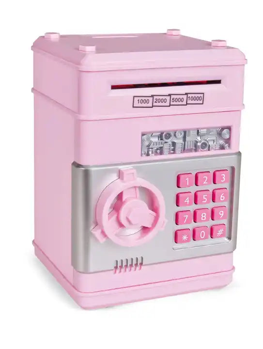 High-Quality Pink Plastic ATM Piggy Bank with Password Protection | Mini Electric Money Box for Kids