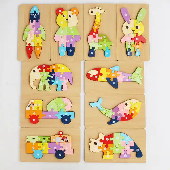 Montessori Cartoon Early Education Wooden Jigsaw Puzzle Board Game for Children