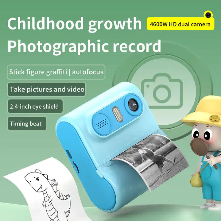 Cute Cartoon Kids Instant Camera | Fun Digital Camera with Built-In Games for Children