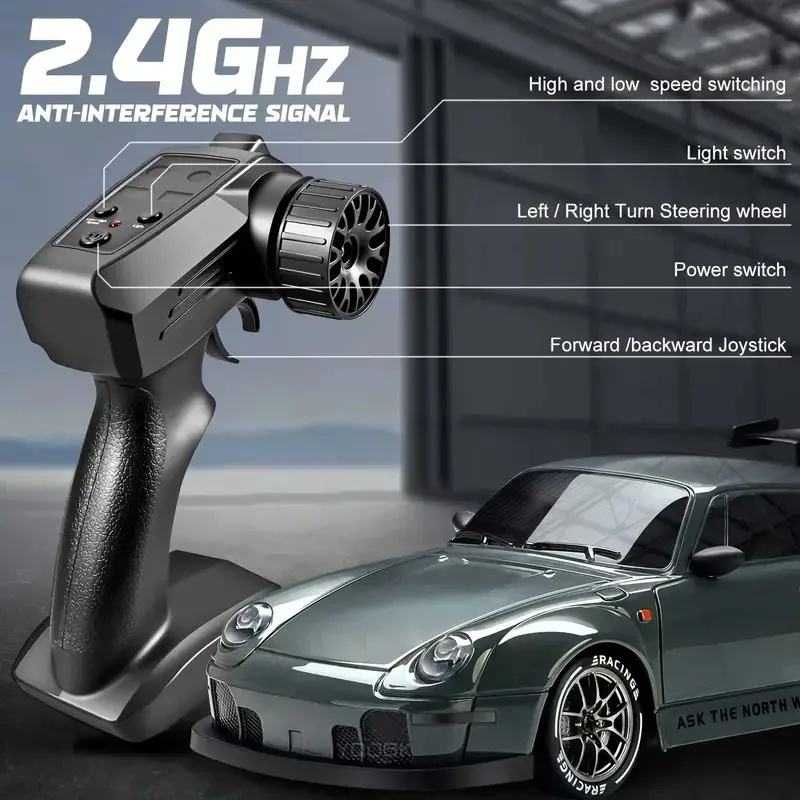 1:24 RC 4WD Porsche 911 GTR Drift Car - 2.4GHz Remote Control Racing Sports Car with Gyroscope & LED Lights