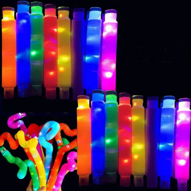 FTZ Trend Products 2024 Plastic Fidget Pop Tube Toys - LED Light Up Pipe Fidget Sensory Toys for Kids and Adults