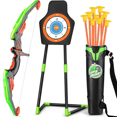 Toy Bow and Arrow Archery LED Light Up Set | Kids Toy for Girls and Boys with 10 Suction Cup Arrows and Target for Indoor and Outdoor Fun