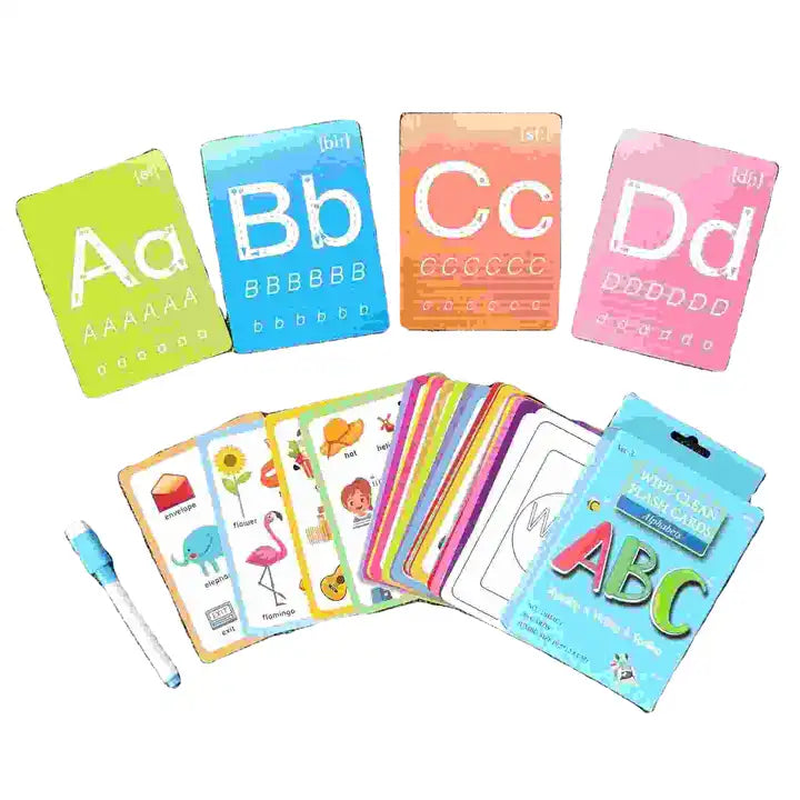 Wipe-Clean Alphabet Flash Cards - Learning Toy for Preschool Toddler Flashcards - 36 Picture Cards