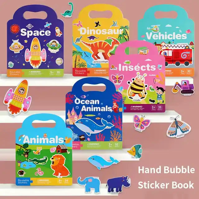 Children's Hand Puzzle Bubble Sticker Book – Portable Quiet Book with Reusable Removable Stickers for Kids (YHK0005)