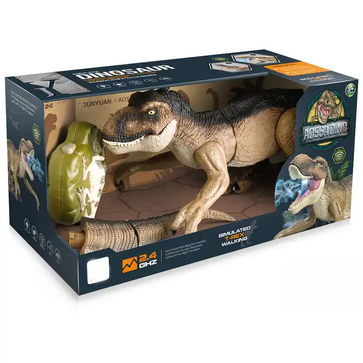 RC Tyrannosaurus Rex Toy - 2.4G Electric Dinosaur Model with Mist Spray, Lights, and Roaring Sound for Kids Ages 6-12 Years