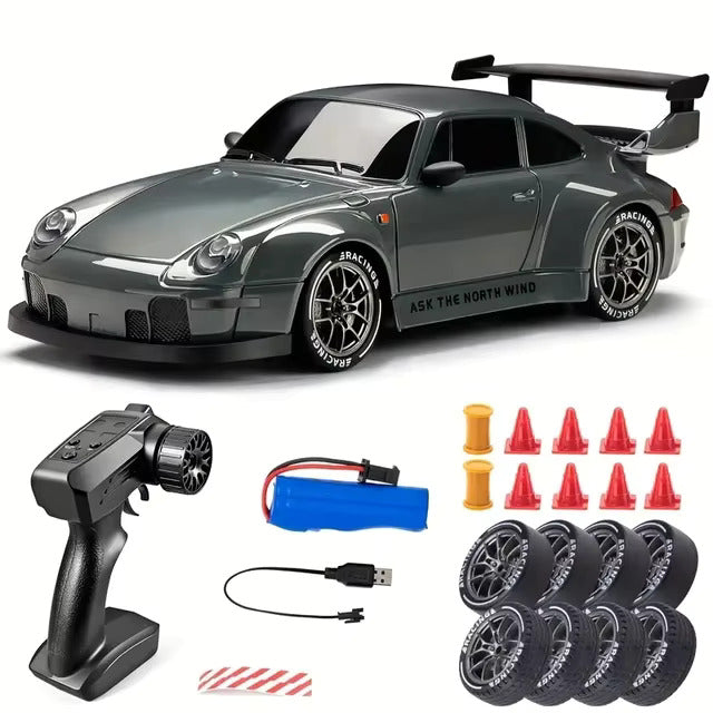 1:24 RC 4WD Porsche 911 GTR Drift Car - 2.4GHz Remote Control Racing Sports Car with Gyroscope & LED Lights