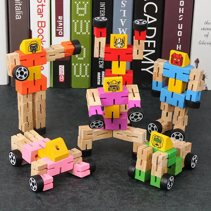 Wooden Car Deformation Wood Robot – Multifunctional DIY Children’s Early Education Educational Toy