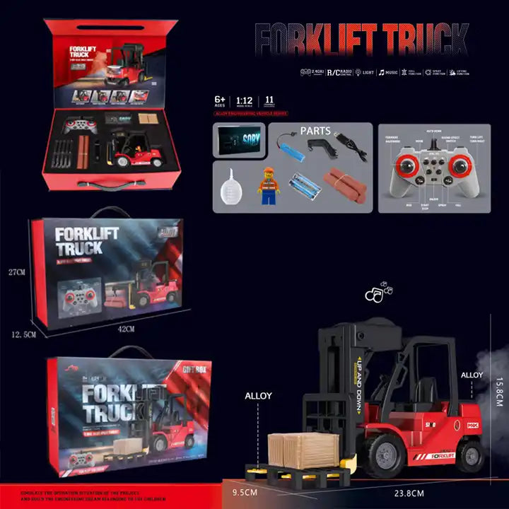 Lift Fork Hook Remote Control Crane - Alloy Forklift Toy with Lights and Sound