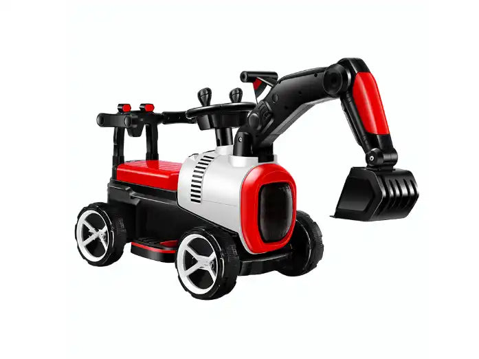 Kids Push Handle Electric Digger Tractor - 6V Sit-and-Ride Battery Powered Toy for Ages 2-7