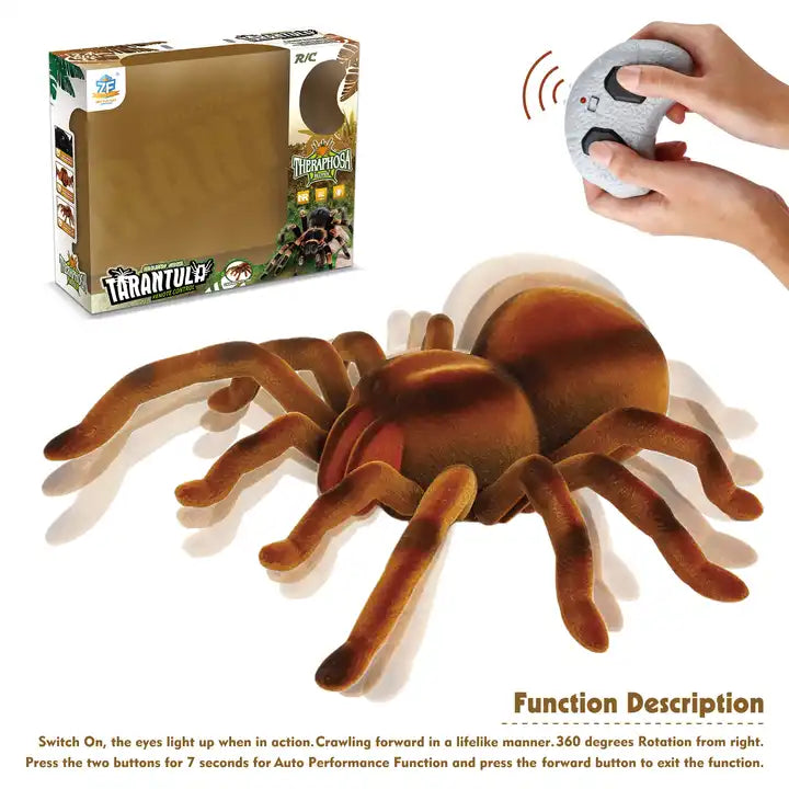 Infrared RC Spider Toy - Giant Flocking Remote Control Insect for Halloween Pranks and Kids Fun Ages 6-12 Years