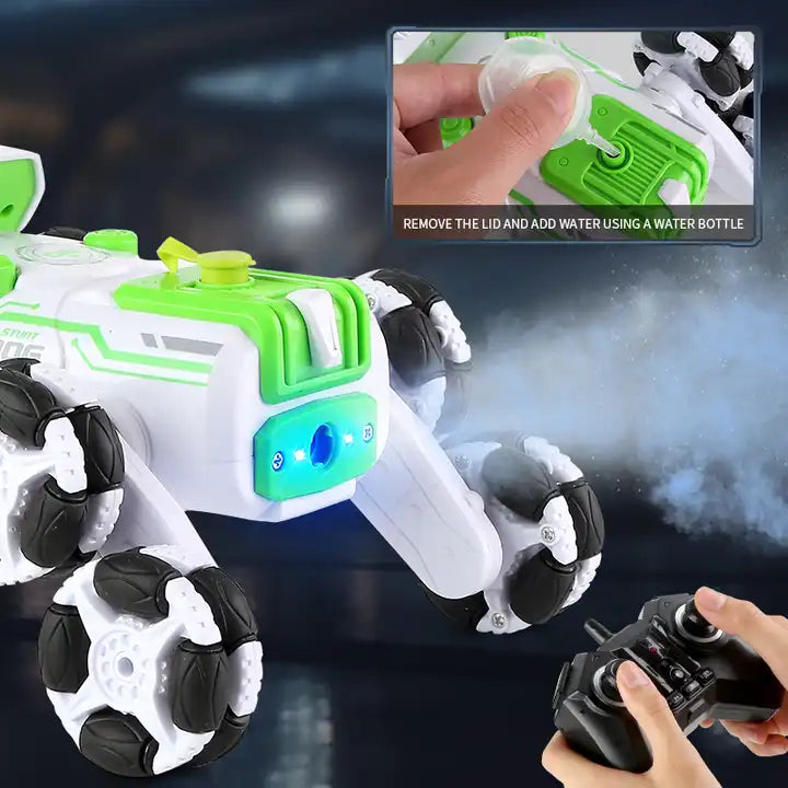 2023 8-Wheel Stunt Transforming RC Robot Dog Toy – Smart Spray Robot with Lights & Automatic Deformation