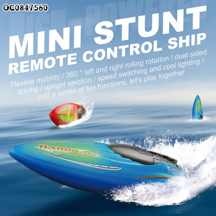 2.4G Water Stunt Electric Mini RC Boat Toy with Lights - Remote Control Boat for Kids