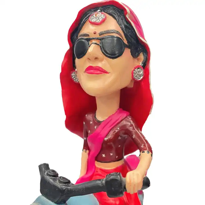 Resin Bobble Head Decorative Home Art Gift - Cool Driving Lady Character Bobble Head Statue