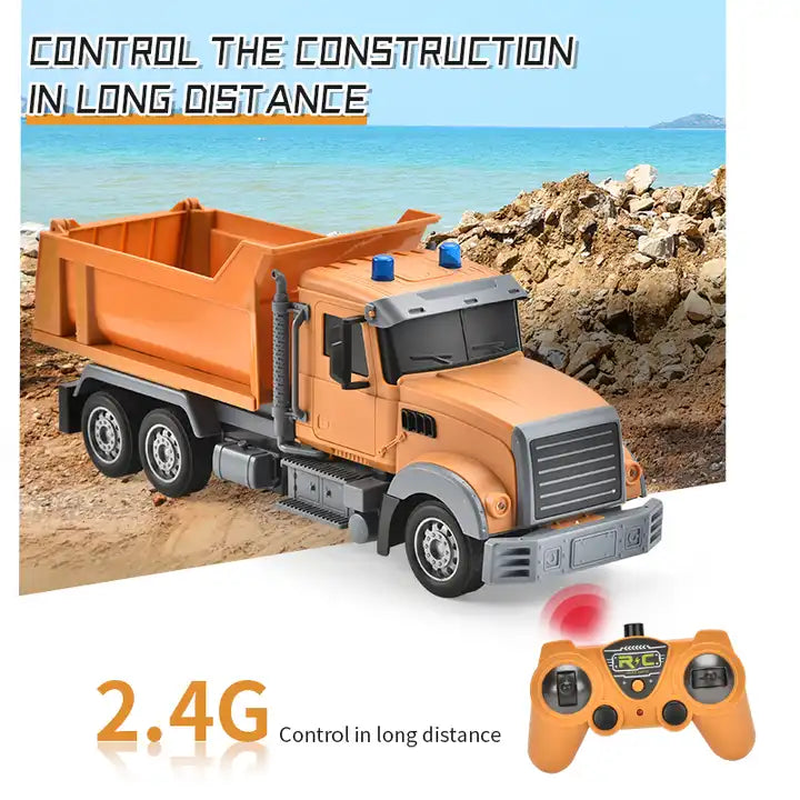 2.4G Remote Control Dump Truck with Lighting and Music - Engineering Construction Toy