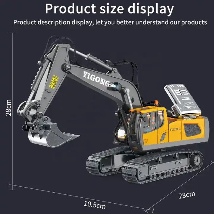 1:20 2.4G 11-Channel Alloy RC Excavator Toy - Radio Control Digger Set for Kids