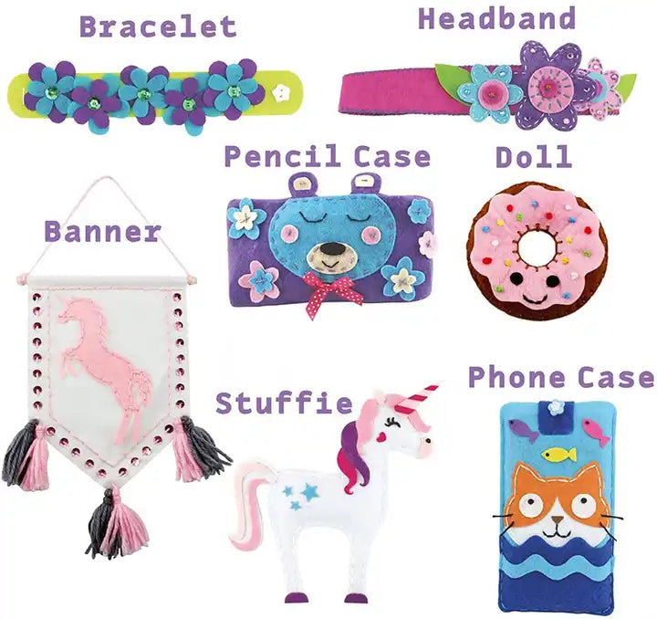 Creative Unicorn Sewing Craft Kit - Educational Arts and Crafts Set for Kids with 7 Cute Felt Shapes