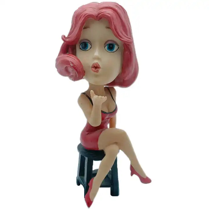 Creative Resin Decorative Home Art Gift - Sexy Red Haired Girl Bobble Head Statue