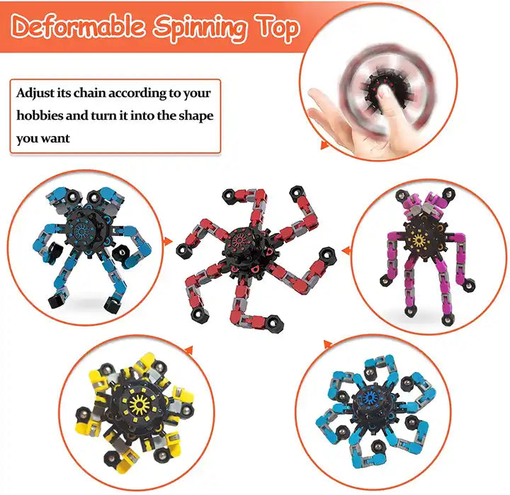 BB Transformable Fidget Spinners ? 4 Pcs Stress Relief Sensory Toys for Kids and Adults | Perfect Gifts for ADHD and Autism