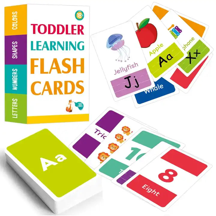 Laminated Alphabet Number Colors Shapes Preschool Educational Flash Cards for 2-4 Years Kids